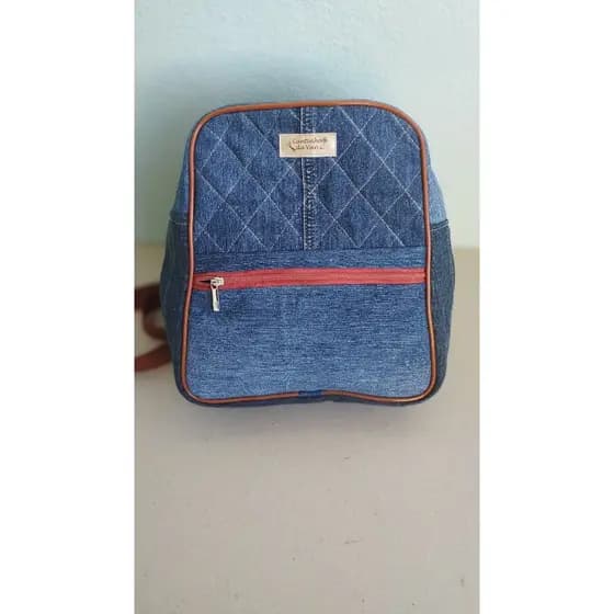 Mochila Jeans Artesanal | Upcycling | Bolsa Feminina Casual com Bolsos