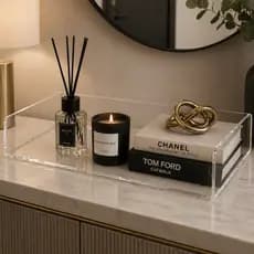 Bandeja Acrílica Transparente Organizadora Banheiro Perfume Decoração Porta Objetos Multifuncional