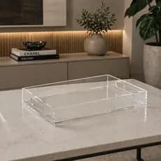 Bandeja Acrílica com Alça Transparente Organizador Multiuso Lavabo Banheiro Cozinha Vários Tamanhos