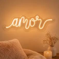 Placa Neon LED Amor 60x20cm Acrílico Decorativo Luz Quente Letreiro Luminoso BV Quarto Sala Festa