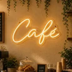 Placa Neon LED Café Acrílico Letreiro Luminoso Decorativo Cafeteria Bar Padaria Bistrô Comércio