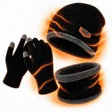Kit De Frio Luva Touch Touca e Protetor De Pescoço Forrada Cachecol e Gorro Termico