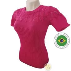 Blusa Rendada Trico Manga Curta Blusinha Moda Verão