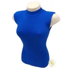 Blusa Garrafinha Gola Redonda Regata Canelada Moda Trico  Feminina Modelo 2-1 Estilo Blogueirinha