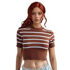 Top Cropped Listrado com Elastano Moda Feminina