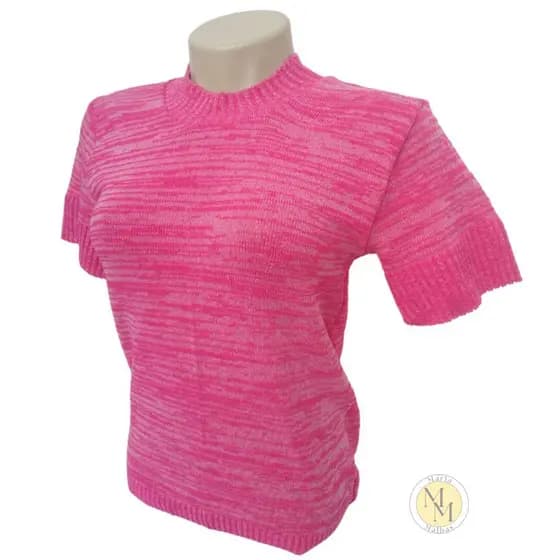 Blusa Mescla de Manga Curta  com Elastano Moda Feminina Meia Estação