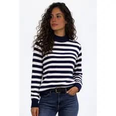 Blusa Feminina de Inverno Listrada Manga Longa com Elastano Suéter Moda Trico Outono/Inverno