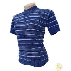 Blusinha Mescla Listrada de Manga Curta  com Elastano Moda Feminina