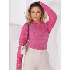 Blusa Tricô Feminina Mescla com Elastano Meia Estação