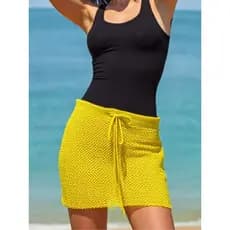 Saia de Praia Tricot Ponto Crochê Vazado Moda Verão