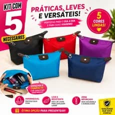 Kit Necessaire Feminina 5 Peças Impermeável Organizadora de Maquiagem e Viagem