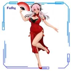 FuRyu Genuine Super Sonico Trio-Try-iT Figure Vestido Chinês Cheongsam 21cm Figuras de Colecionador