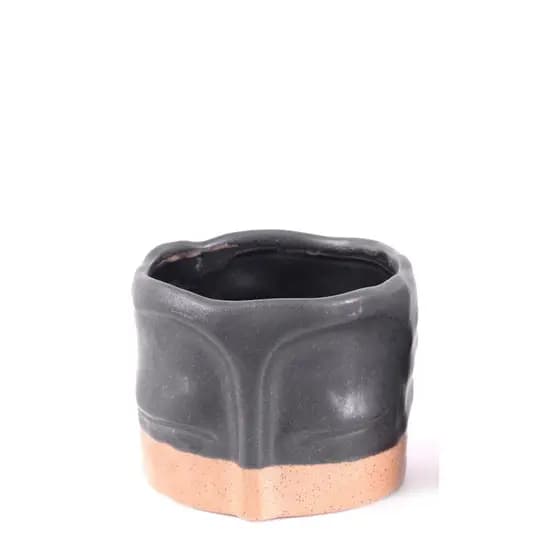 Vaso Étnico Preto/Bege 8x11Cm