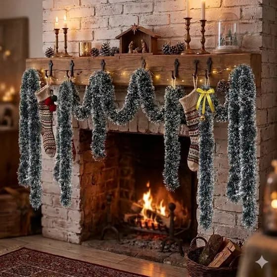 Kit 10 Festões Verde Nevado 16cm x 2m Enfeite de Natal
