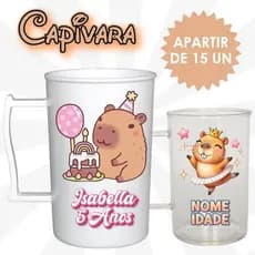 kit lembrancinha capivara caneca personalizada 400ml - fazemos qualquer tema com nome e idade