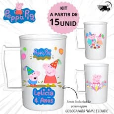 Kit apartir de 15 Unid. Personalizado Peppa pig Acrílica 400ML- Lembrancinha - nome e idade