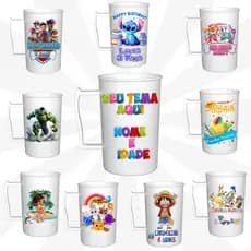 kit caneca personalizada 400ml fazemos qualquer tema - nome e idade com a fonte original do tema