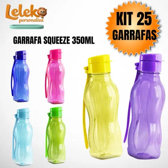 Kit com 25 Garrafas Squeeze 350 ML de Água, Academia, Esportes Cores Sortidas