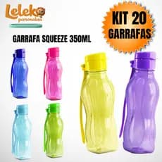 Kit com 20 Garrafas Squeeze 350 ML de Água, Academia, Esportes + Diversas Cores