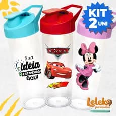 KIT 2 Garrafas de Água  - Squeeze Personalizada Acrílico 475ml - Sua Arte - Nome - Desenho - Frase