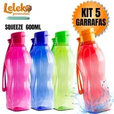 Kit 5 Garrafinha Squeeze 600ml Plástico Resistente – Academia, Escola e Esporte