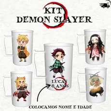 kit lembrancinha demon slayer caneca personalizada 400ml - geek - anime