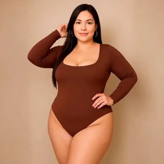 Body Plus Size Manga longa Casual Suplex Feminino Decote Quadrado Para Mulheres