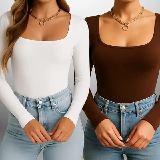 Body Feminino Decote Quadrado Bori Suplex Manga Longa Casual para mulheres