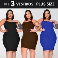 KIT 3 Vestido Canelado Vestido Midi Plus Size Vestidos Roupas Midsize Vestido Tubinho Tamanho 36 Ao 58