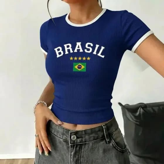 Baby Look Brasil Feminina Camisa Do Brasil Feminina Blusa Brasil Feminina Blusa Copa Feminina 2026 Tamanho 36 ao 58