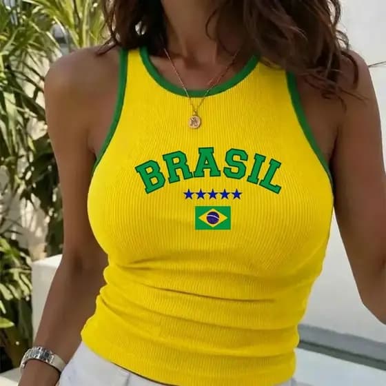Regata Brasil Feminina Blusa Brasil Feminina Baby Look Brasil Feminina Blusa Copa Feminina 2026 Tamanho 36 ao 58
