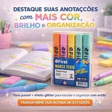 Marca Texto Glitter Pastel First Kit 4 Unidades Escolar Escritório