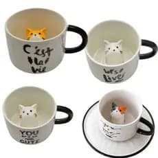 Caneca Cerâmica Com Gato Dentro 3d Xícara Café Leite Chá