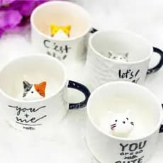 4 Canecas Com Gatinho Dentro Xícara Copo Café Chá Frases 3d Gato
