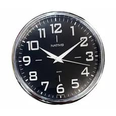 RELÓGIO DE PAREDE REDONDO METALIZADO CROMO 23 cm NATIVO