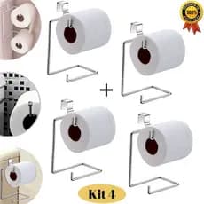 04 Suporte Porta Papel Higiênico Duplo Para Caixa Acoplada Cromado Aramado Prata 19X12,5CM