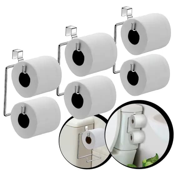 Kit 3 Suportes Porta Papel Higiênico Duplo Para Caixa Acoplada Cromado Prateado Linha Premium