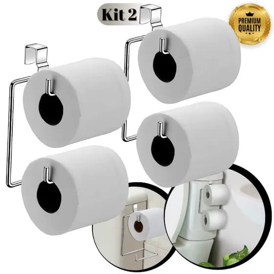 Kit 2 Suporte Porta Papel Higiênico Duplo Para Caixa Acoplada Cromado Aramado Prata Com Nf 19X12,5CM