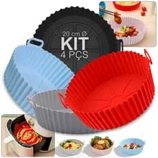 Kit 4 Forma De Silicone Para Air Fryer Reutilizável Protetor Forno Microondas Forro Antiaderente
