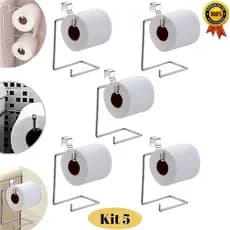 Kit 5 Suporte Porta Papel Higiênico Duplo Para Caixa Acoplada Cromado Aramado Prata 19X12,5CM Com Nf
