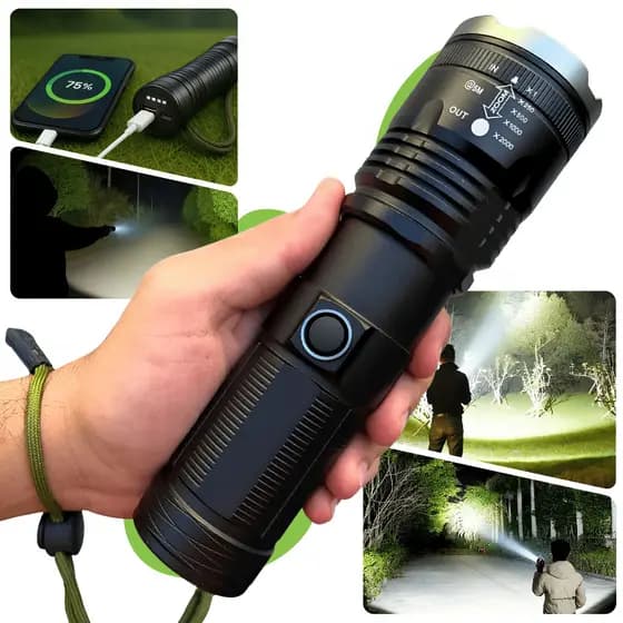 Lanterna Tática Super Potente Mais Forte Do Mundo 2km Recarregável + Power Bank Original