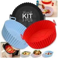 Kit 3 Forma De Silicone Para Air Fryer Reutilizável Protetor Forno Microondas Forro Antiaderente