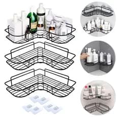 Kit 3 Porta Shampoo Box Prateleira De Cozinha Banheiro Sem Furo Organizador Suporte Adesivo Parede