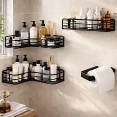 4 Prateleiras Porta Shampoo Suporte Com Adesivos Sem Furos Para Parede Banheiro Cozinha Lavanderia