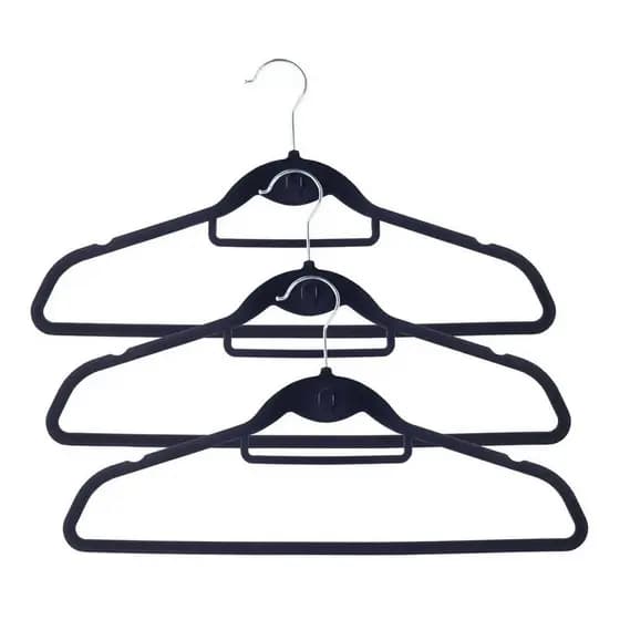 Kit 3 Cabides De Veludo Ultrafino C/ Gancho Giratório Preto