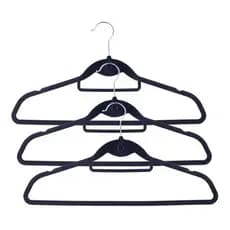 Kit 3 Cabides De Veludo Ultrafino C/ Gancho Giratório Preto