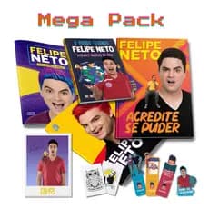 Pack Felipe Neto oficial com 4 livros, pôster autografado, tatuagens, Marca páginas