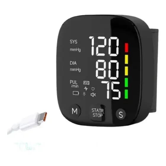 Medidor de Pressão de Pulso Recarregável com Voz em Português LCD Bateria