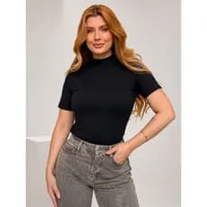 T-Shirt Gola Alta Camiseta Feminina Blusa Básica Lisa Algodão Premium
