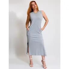 Vestido Feminino Longo Com Bolso Cavado Moda Blogueira Estilosa 100% Algodão